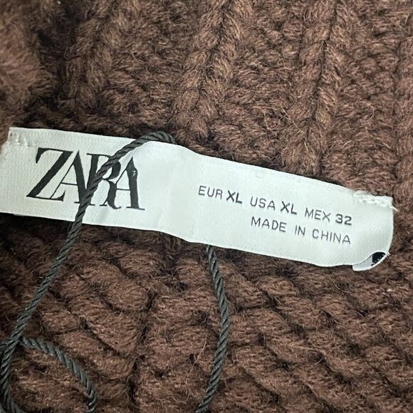 Zara Cardigan Sweater Womens XL Brown Chunky Toggle closure Wool 1957/101 NWOT - Picture 4 of 8